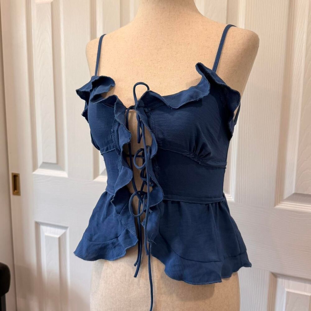 Ruffle Front Tie Up Top Boho Size XS